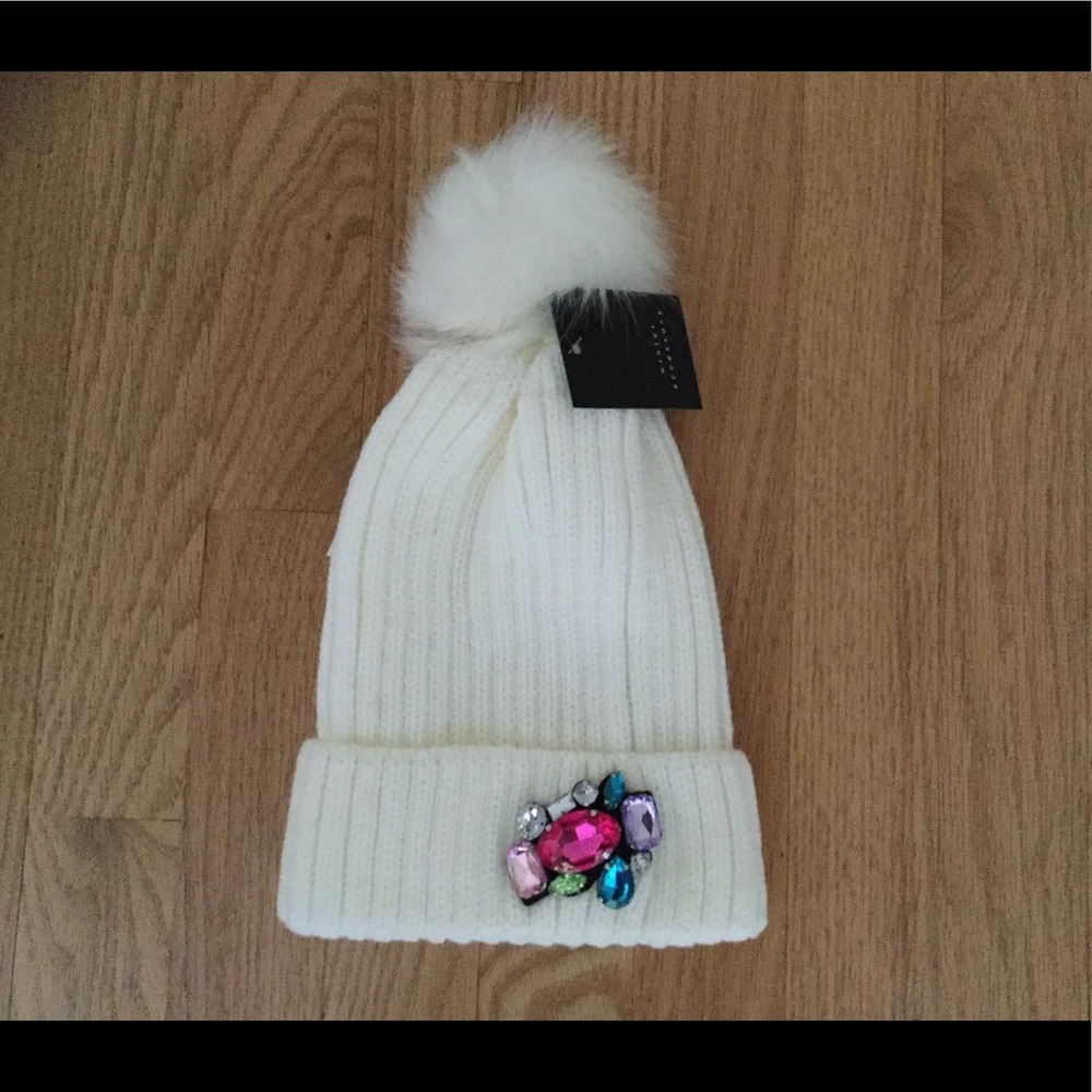 Winter Accessory Cream Beanie Accented W/ Stones